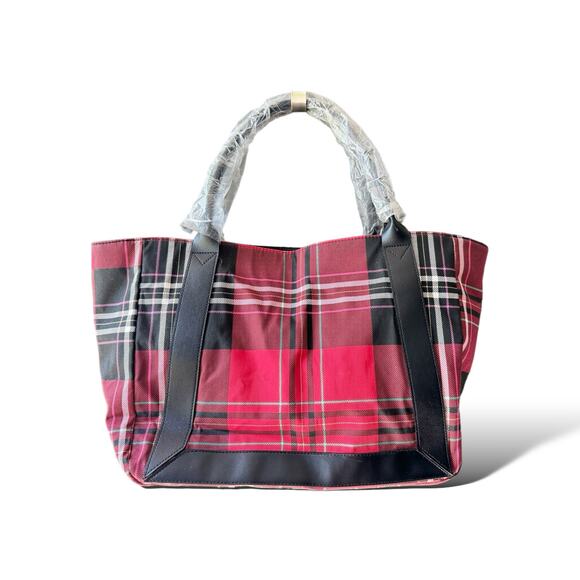 Victoria’s Secret Large Tote Bag Red Plaid V Logo Holiday Shopper NWT - Picture 6 of 12